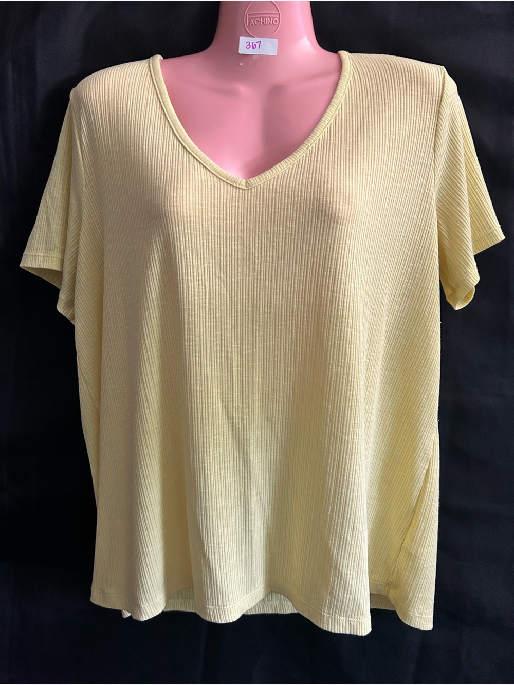 Old Navy Women’s V-Neck Ribbed Short Sleeve Top Light Yellow LG